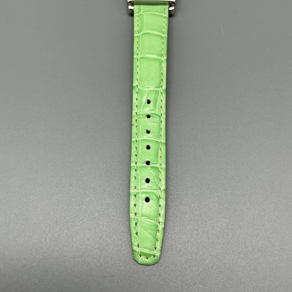 Geneva Womens Watch 21mm White MOP Dual Time Dial Green Leather New Battery